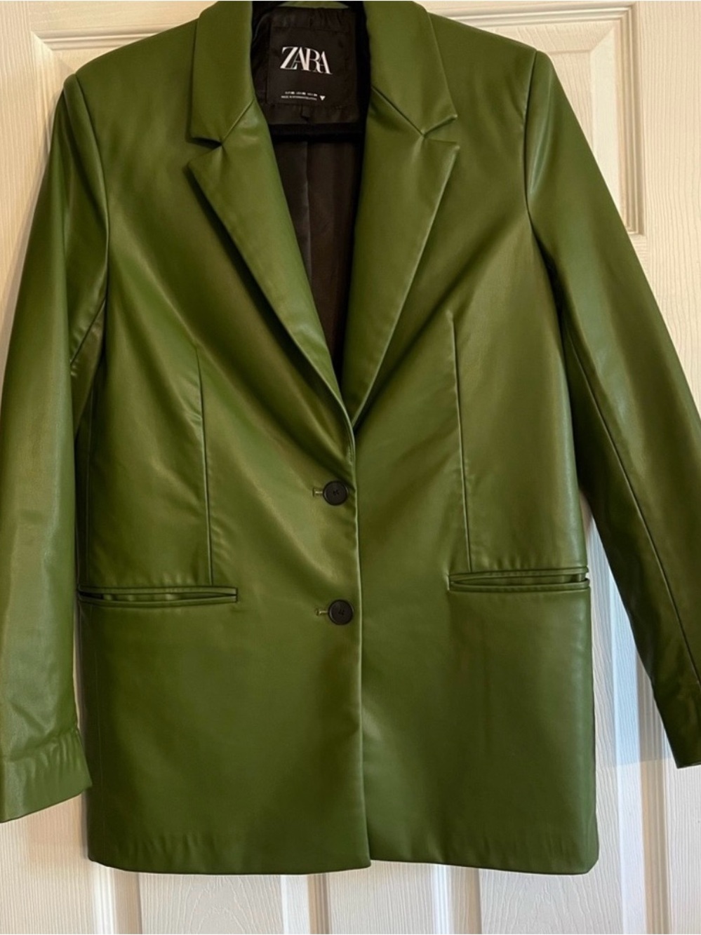 Zara Olive Green Faux Leather Blazer Jacket